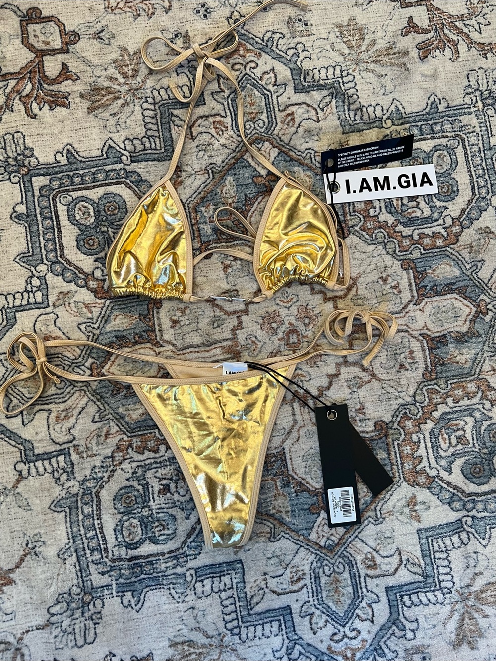 I.AM.GIA Metallic Gold Triangle String Bikini